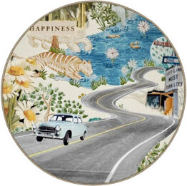 East Urban Home Nature Road Themed Car And Tiger Detailed Woven Base Modern Decorative Carpet