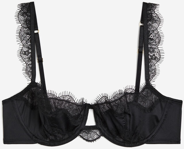 Hunkemoller Occult non padded lace bra with PU strapping and hardware  detail in black