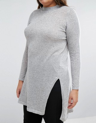 Junarose Funnel Neck Longline Knitted Sweater With Side Splits