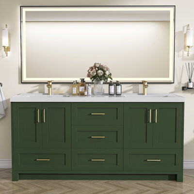 Mercer41 72 Inch Solid Wood Freestanding Modern Bathroom Vanity Cabinet With Undermount Double ...