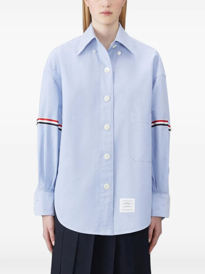 Thom Browne Grosgrain-Trimmed Spread-Collar Shirt