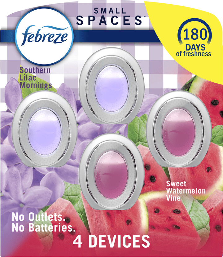 Febreze Small Spaces Air Freshener, Odor-Fighting, Sweet Watermelon & Southern Lilac Scent, 4 Count