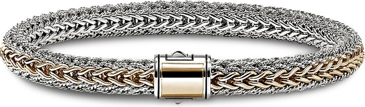 John Hardy 14K Yellow Bonded Gold & Silver Icon Reversible Woven Bracelet 6.5mm