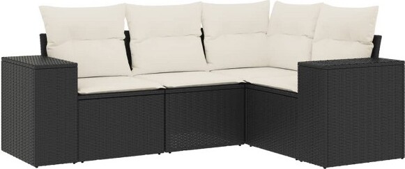 VidaXL vidaXL4PiecePatioSofaSetwithCushionsBlackPolyRattan