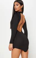 Thumbnail for your product : PrettyLittleThing Black High Neck Extreme Scoop Back Pointy Hem Bodycon Dress
