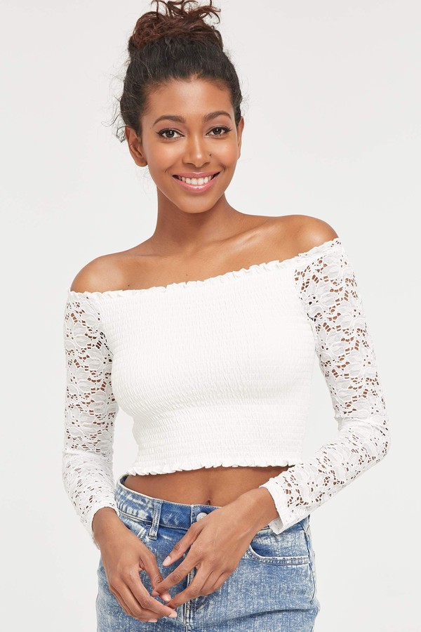 White Off Shoulder Lace Top | Shop the world's largest collection of  fashion | ShopStyle