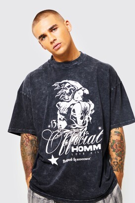 boohoo Mens Grey Oversized Acid Wash Graphic T-shirt - ShopStyle