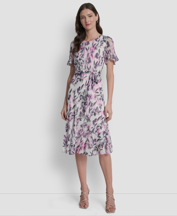 Dkny Women's Printed Midi Dress - Cream/Raspberry