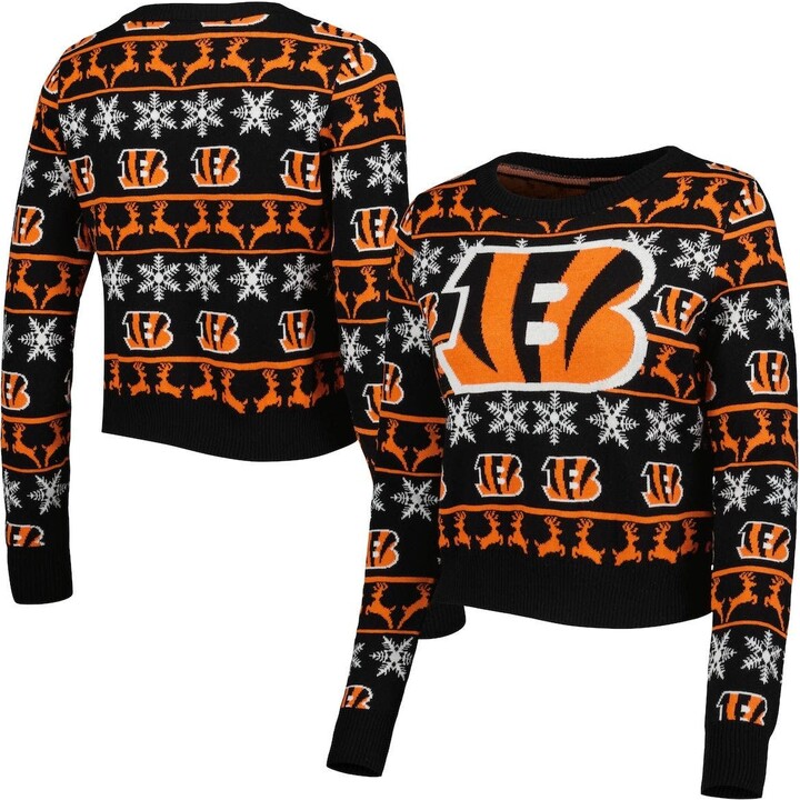 Women's FOCO Black Cincinnati Bengals Ugly Holiday Cropped Sweater