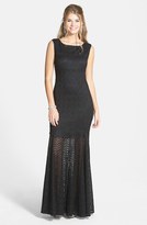 Thumbnail for your product : Jump Apparel Glitter Chevron Lace Open Back Trumpet Gown (Juniors)