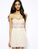 Thumbnail for your product : Elise Ryan Lace Bandeau Skater Dress with Embellished Waist
