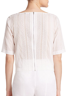 Theory Litrelly Pintucked Lace-Trim Blouse