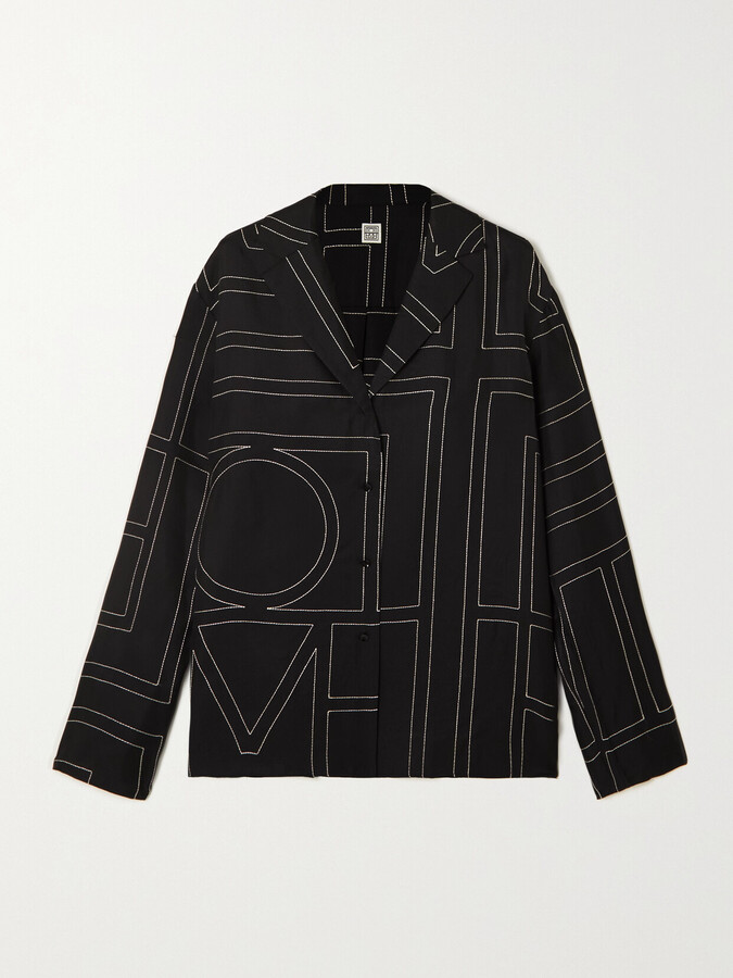 Totême Embroidered Silk-twill Shirt - Black