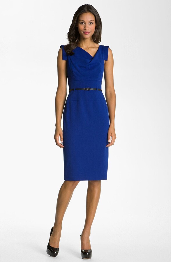 sheath dress with asymmetrical neckline