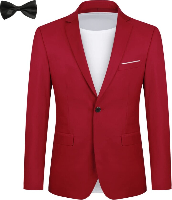 Allthemen Mens Blazer Slim Fit One Button Suits Jacket with Bowtie Tuxedo  for Business Wedding Red XXL - ShopStyle