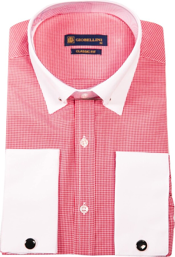 Mens Club Collar Shirt with Bar Poplin Pin Check Smart