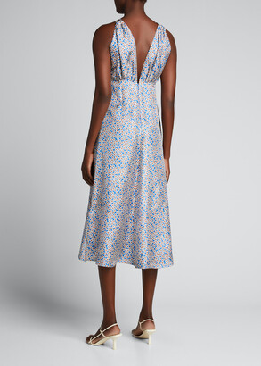 Victoria Beckham Floral Silk Keyhole-Front A-Line Dress