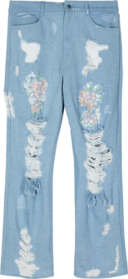 Collina Strada Sequin-Detail Distressed Jeans