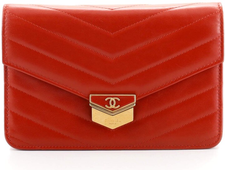 Chanel Red Chevron Quilted Lambskin Square Mini Flap Bag Gold Hardware, 1994-1996 (Very Good)
