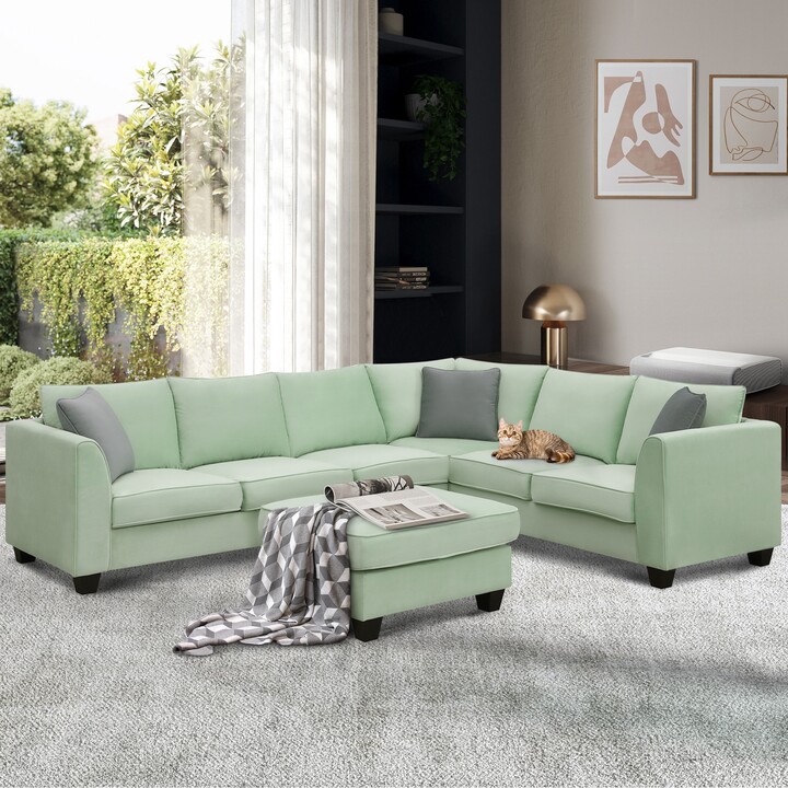 HOMEBAY Sectional Sofa with Ottoman L Shape Fabric Sofa Corner Couch