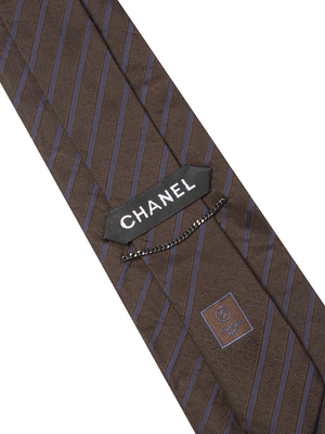 Chanel Vintage Brown Stripe Silk Tie