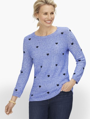 Talbots Embroidered Hearts Crewneck Sweater