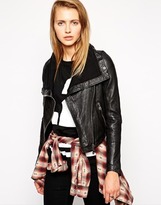 Thumbnail for your product : Doma Irregular Leather Jacket with Diagonal Collar - Black