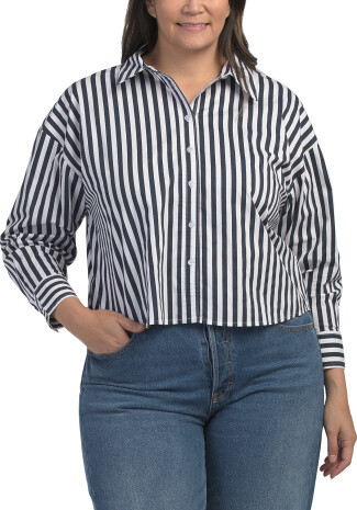 TJMAXX Plus Bold Stripe Boxy Shirt For Women, Spandex/Cotton/Polyester
