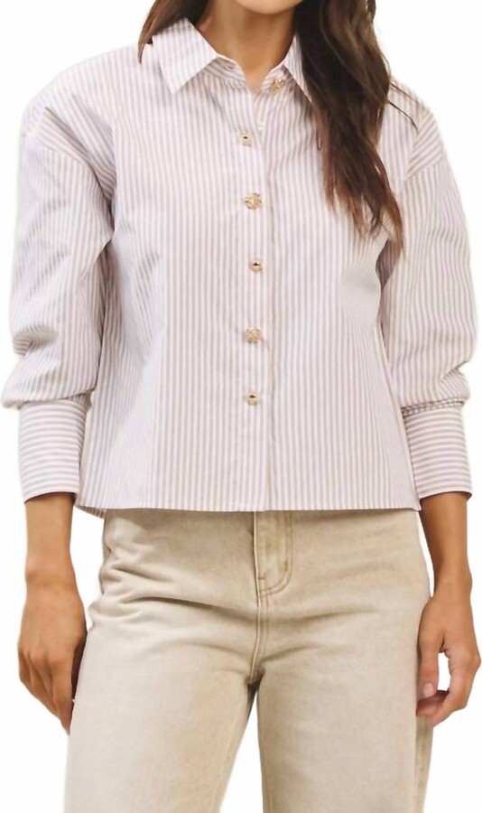 ABLE Button Stripe Top In Ivory/taupe