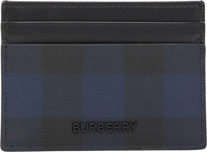 Burberry House Check Chase Black Grainy Leather Money Clip Card Case Wallet