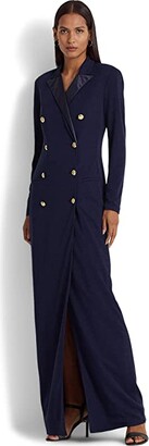 Lauren Ralph Lauren Stretch Jersey Tuxedo Gown (French Navy) Women's Dress