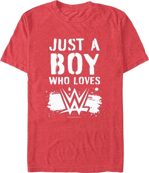 WWE MensWWEBoyWhoLovesWrestlingTShirt-RedHeather-2XLarge