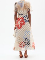 Thumbnail for your product : Lee Mathews Dixie Scribble-print Silk-organza Midi Dress - Beige Multi