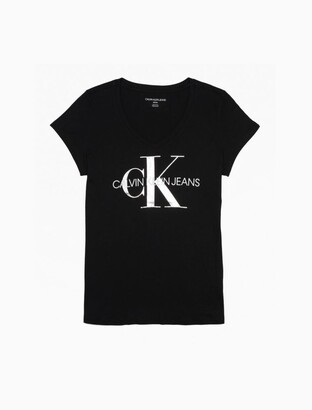 Calvin Klein Metallic Monogram Logo V-Neck T-Shirt - ShopStyle