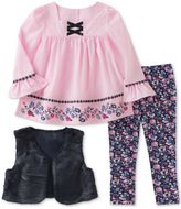Thumbnail for your product : Kids Headquarters 3-Pc. Faux-Fur Vest, Embroidered Tunic and Denim Leggings Set, Toddler Girls (2T-5T)