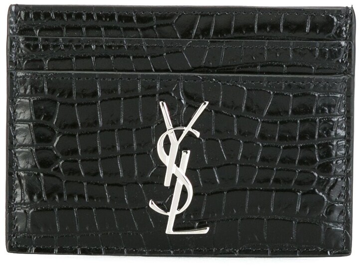 Saint Laurent Ysl Flap Python-Embossed Leather Card Holder Nero