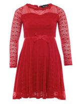 Thumbnail for your product : Closet Ruby's Red Sheer Panel Bow Skater Dress