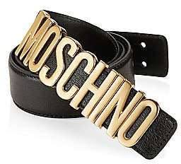 Moschino Women's Goldtone Logo Plate Leather Belt