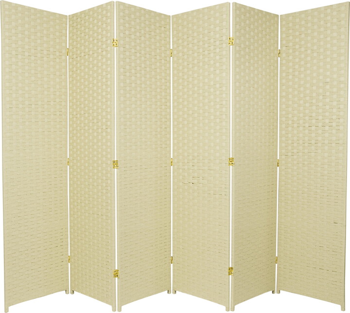 Oriental Furniture 6 ft. Tall Woven Fiber Room Divider - 6 Panel - Cream