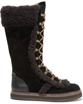 See by Chloe Shearling-trimmed Suede Boots - Black