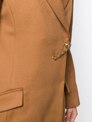 Versace Brooch Detail Textured Coat