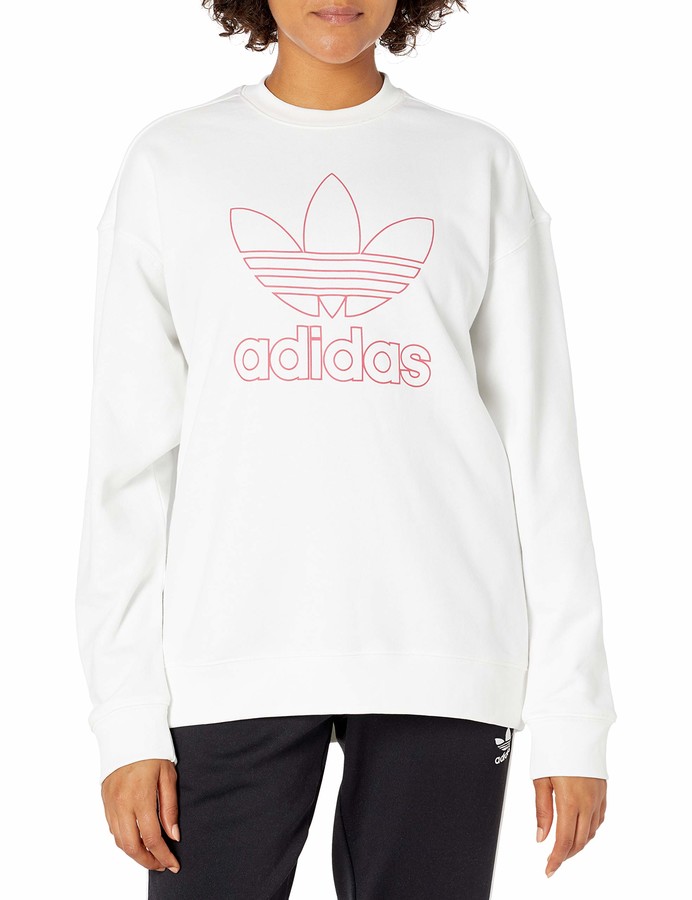 adidas womens Outline Trefoil Crew Sweatshirt White/Power Pink XX-Small -  ShopStyle