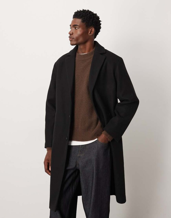 ASOS DESIGN wool look relaxed longline coat in black