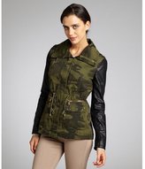 Thumbnail for your product : BCBGeneration olive camouflage faux leather sleeved drawstring studded jacket