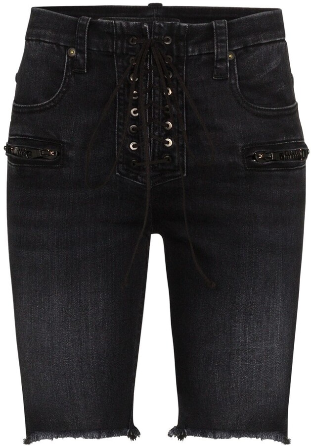 womens white denim knee length shorts