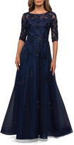 Thumbnail for your product : La Femme Beaded Floral Applique Tulle A-Line Gown