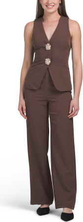 TJMAXX 2Pc Vest Top With Pants Set, Spandex/Polyester/Gold