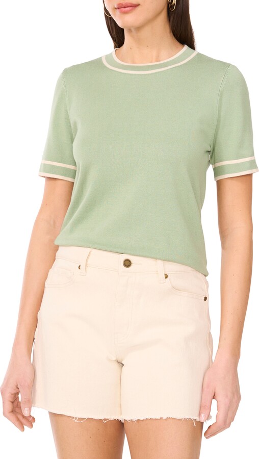 Vince Camuto Contrast Trim Short Sleeve Sweater