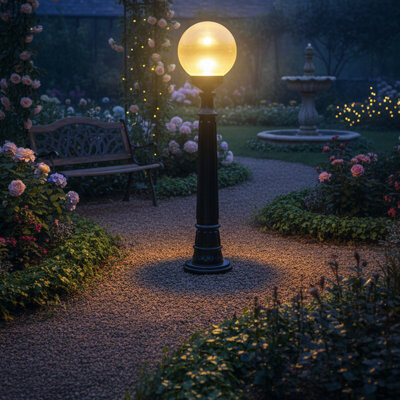 SpiritHome Outdoor Black Floor Lamp Globe Post Light With Acrylic Shade