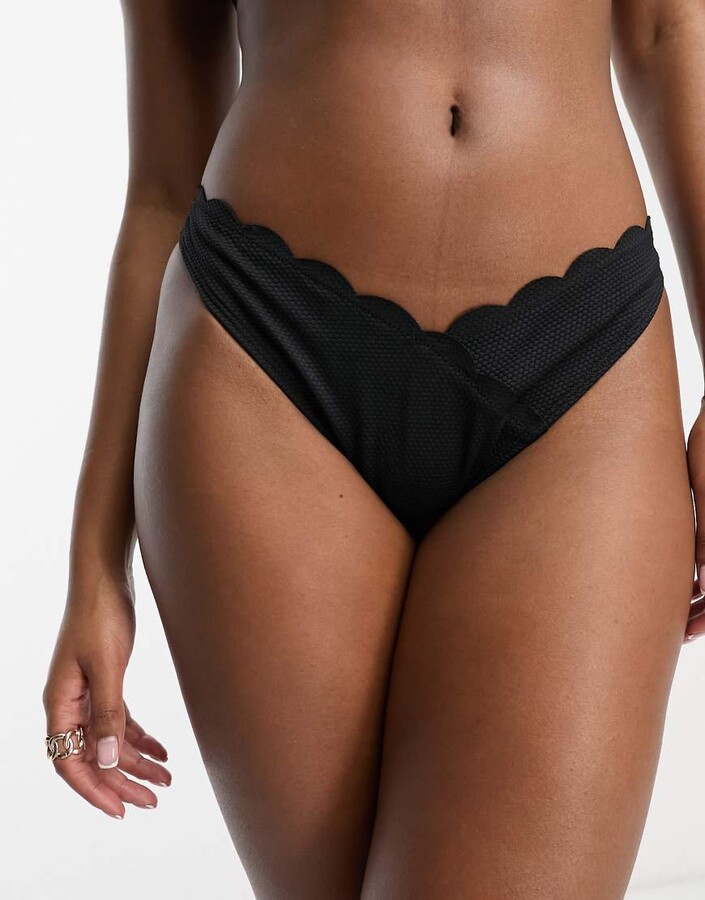 Hunkemoller scallop high leg bikini bottom in black ShopStyle Two